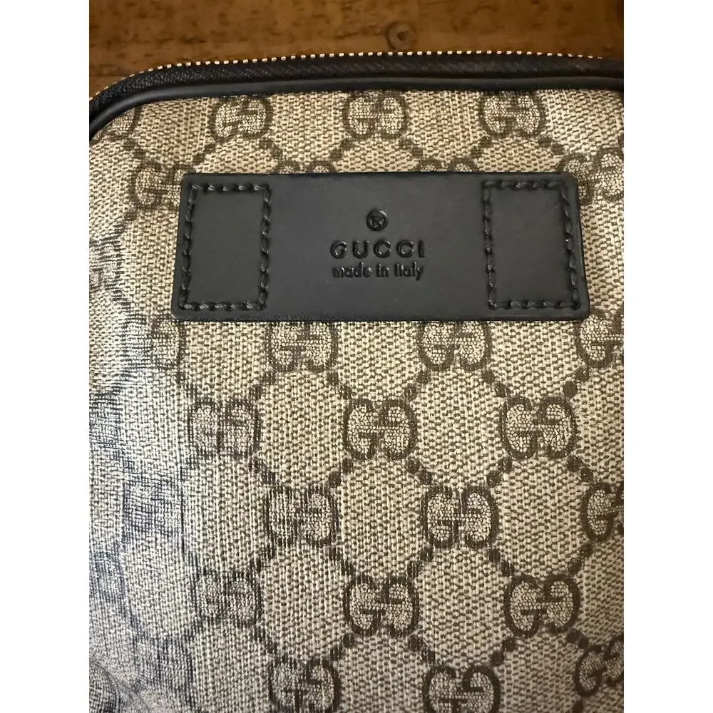 Gucci GG Supreme Double Web Belt Bag Men's Brown Canvas Italy Crossbody W/COA